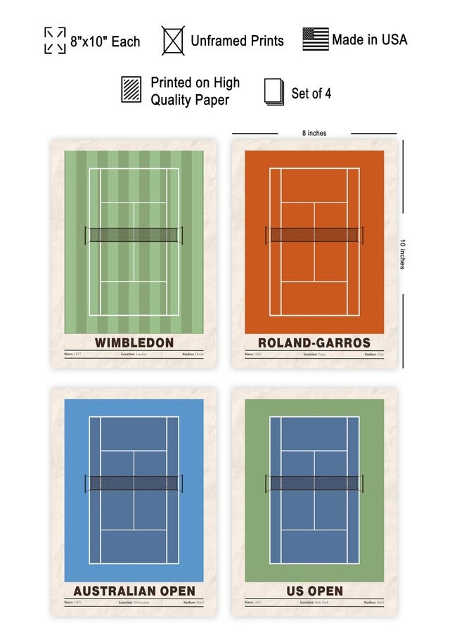 Poster Master 4-Piece Sports Print - Tennis Poster - Sport Tournament Art - Grand Slam Wall Design - US & Australian Open Art - Great Gym, Living Room or Office Decor - 8x10 UNFRAMED Wall Art - Image 2