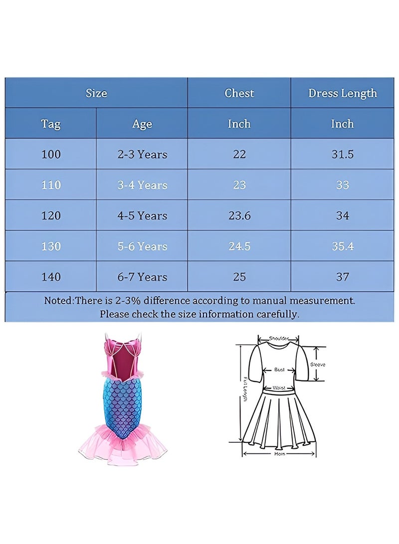 Girls Mermaid Costume Princess Dress Up with Accessories (Pink)  - Image 5