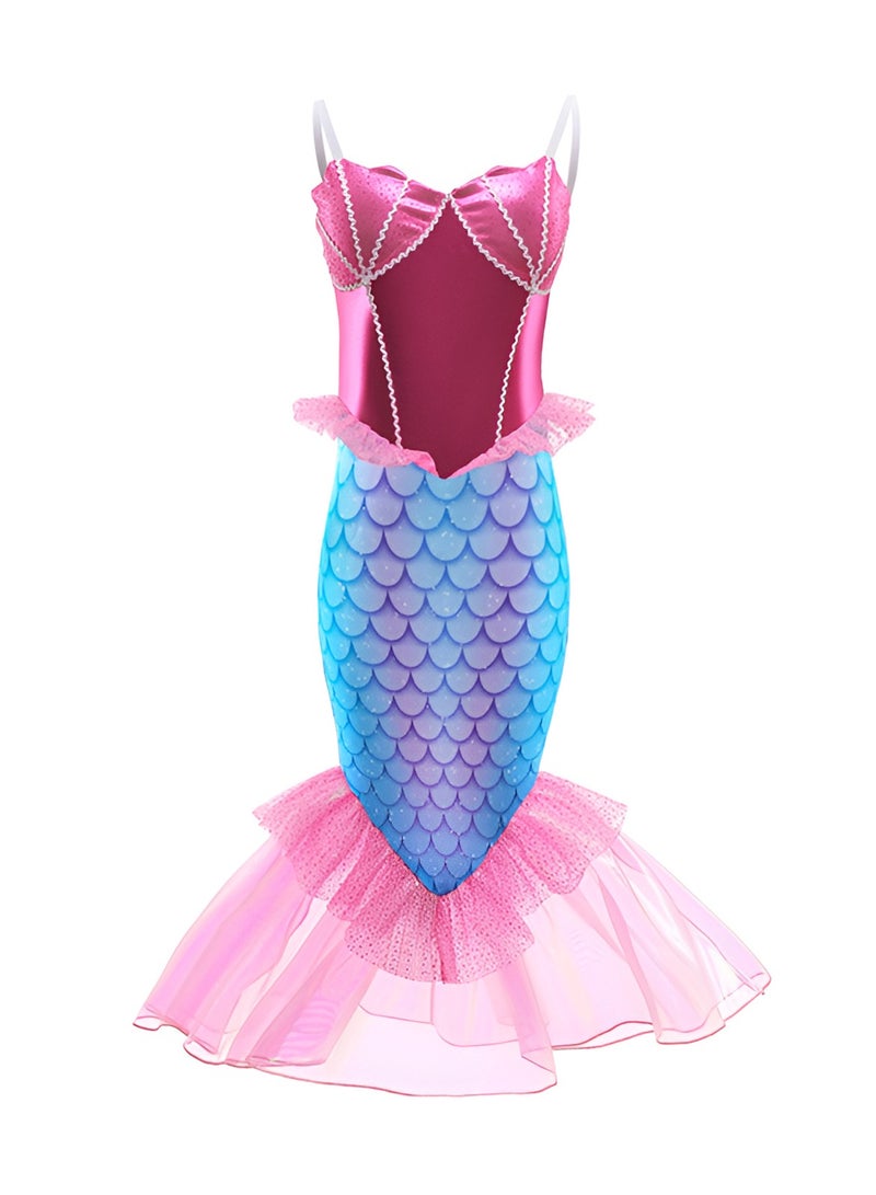 Girls Mermaid Costume Princess Dress Up with Accessories (Pink)  - Image 2
