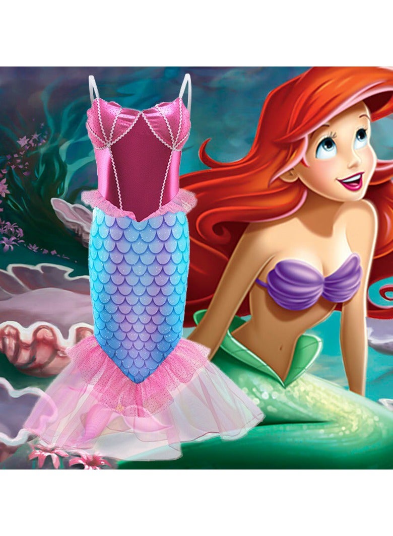 Girls Mermaid Costume Princess Dress Up with Accessories (Pink)  - Image 3