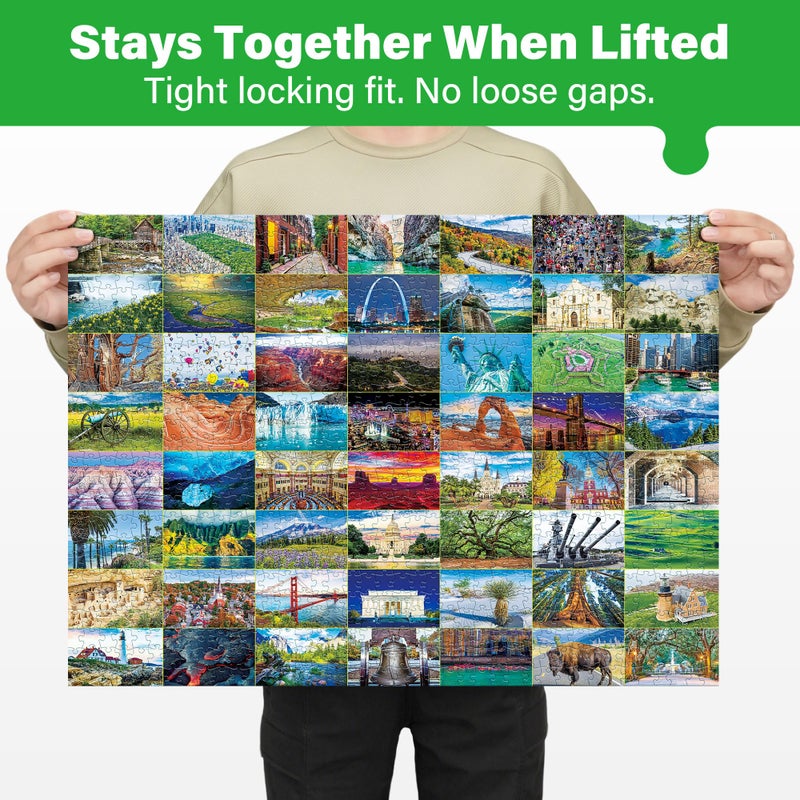 BenBen 1000 Piece Puzzle for Adults, Iconic America, 56 USA Landmarks, Travel Landscape Puzzle Including National Parks, Jigsaw Puzzles with Letters or Patterns on Back - Image 2