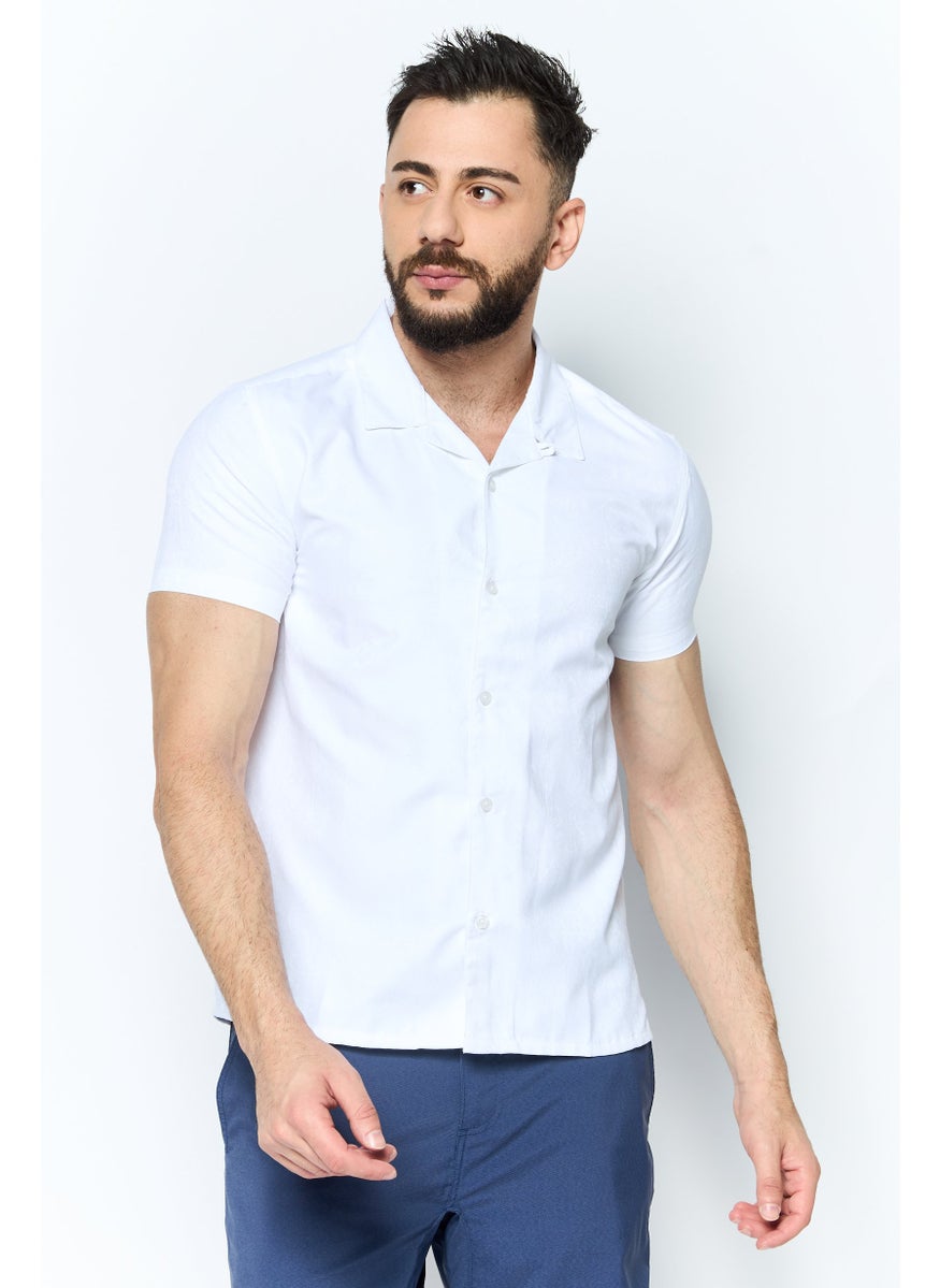 Modern Culture Men Regular Fit Plain Short Sleeve Casual Shirts, White  - Image 1