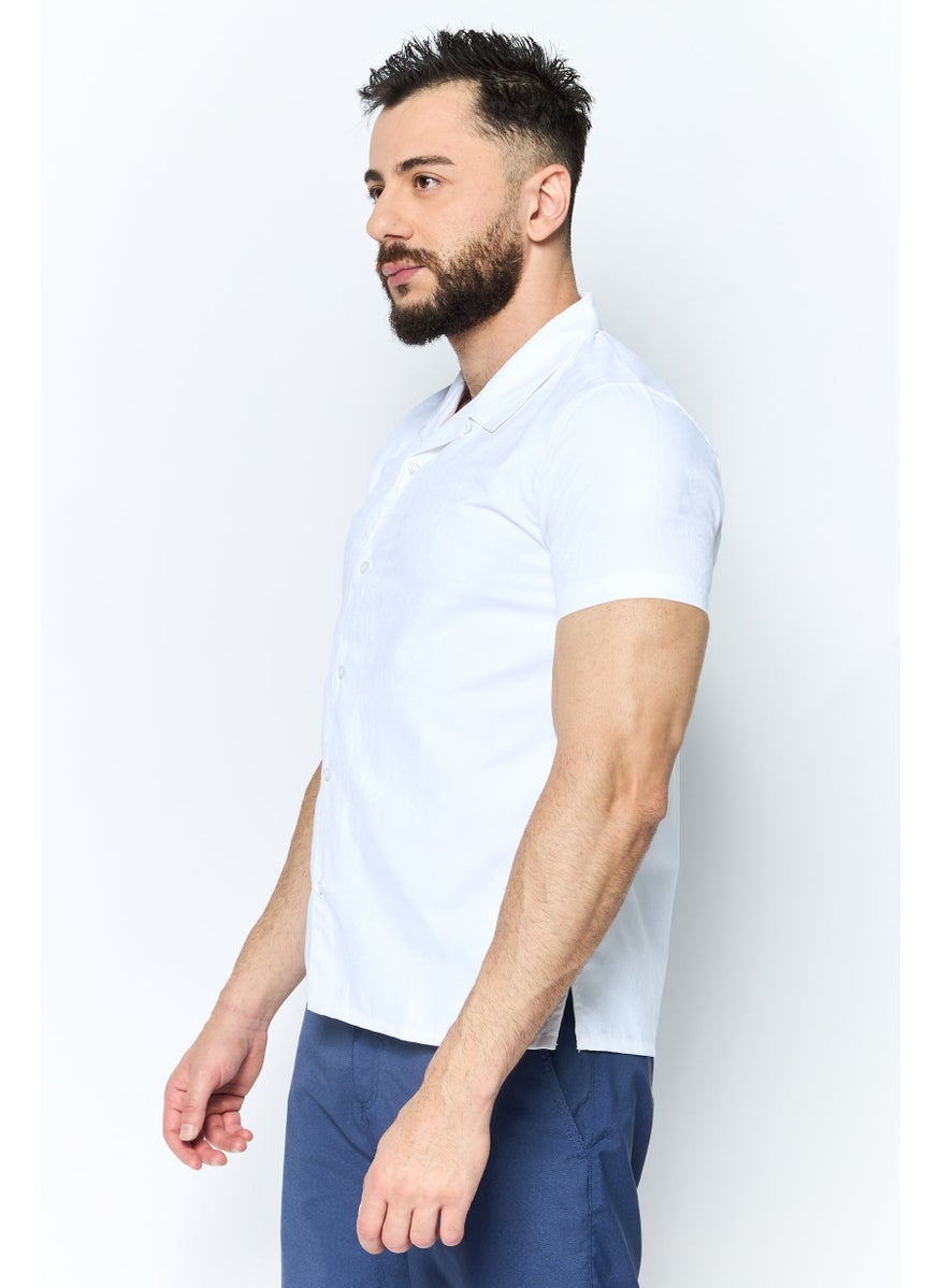 Modern Culture Men Regular Fit Plain Short Sleeve Casual Shirts, White  - Image 3