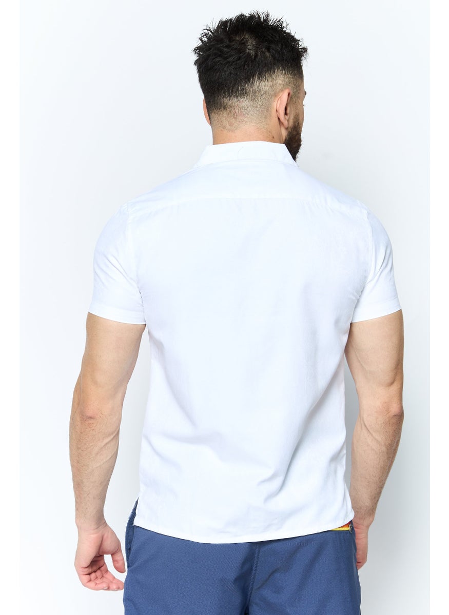 Modern Culture Men Regular Fit Plain Short Sleeve Casual Shirts, White  - Image 4