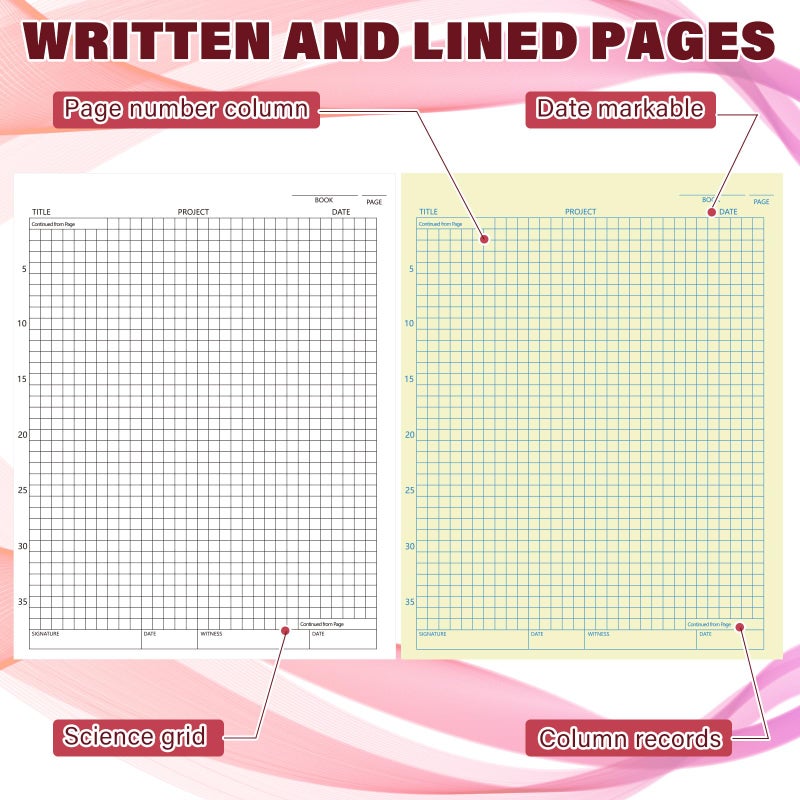 Affrolling 2 Pack Carbonless Lab Notebook Carbon Copy 8.5'' x 11'' 50 Sets of Pages 100 Pages Total Laboratory Engineering Chemistry Computation Notebook Science Grid Coil Binding(Wine Red and White) - Image 3