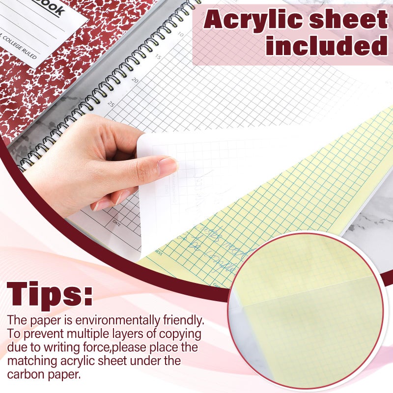 Affrolling 2 Pack Carbonless Lab Notebook Carbon Copy 8.5'' x 11'' 50 Sets of Pages 100 Pages Total Laboratory Engineering Chemistry Computation Notebook Science Grid Coil Binding(Wine Red and White) - Image 4