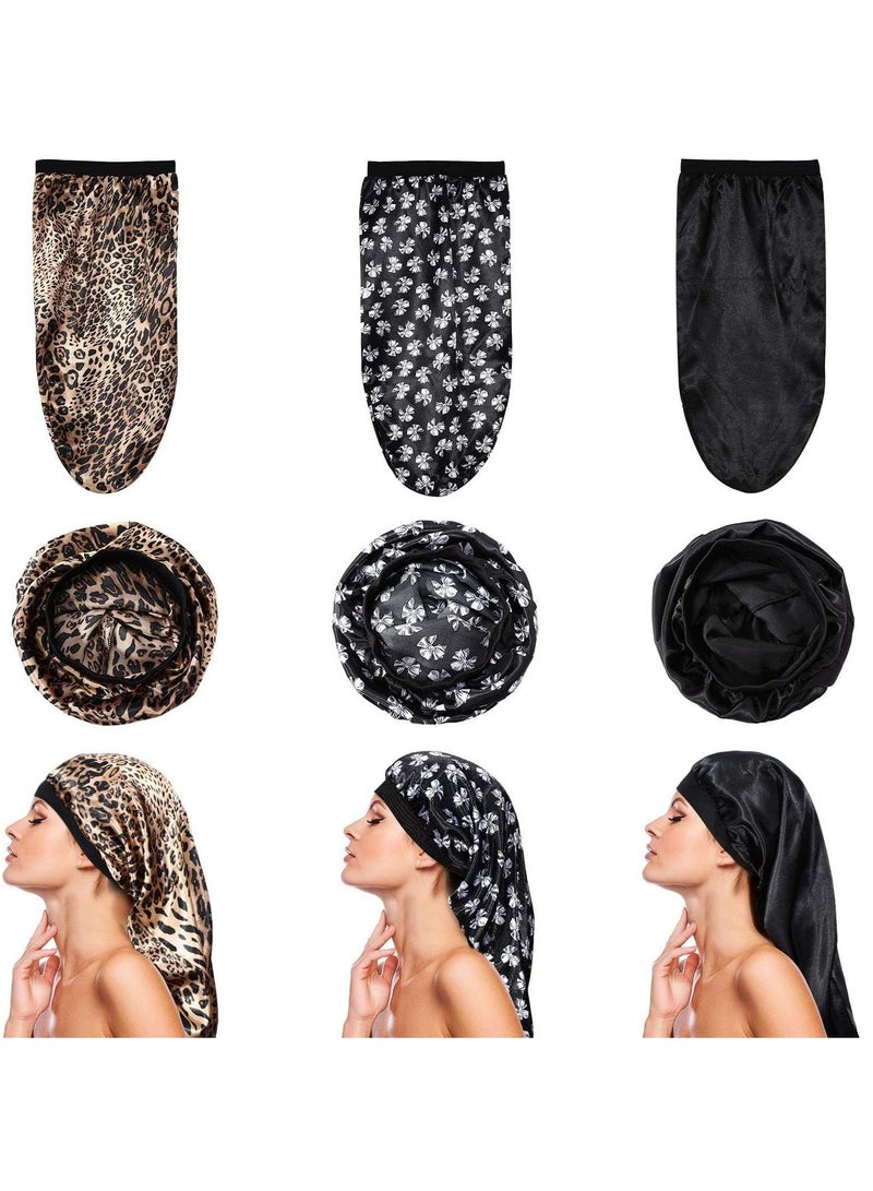 Zaboon Sleep Cap Long Braids Hair Silk Long Satin Bonnet Sleep Cap Soft Elastic Band Loose Cap Bonnets Night Hat Good Sleeping For Women Dreadlocks Braid Long Hair Curly Hair 3 Pack - Image 1