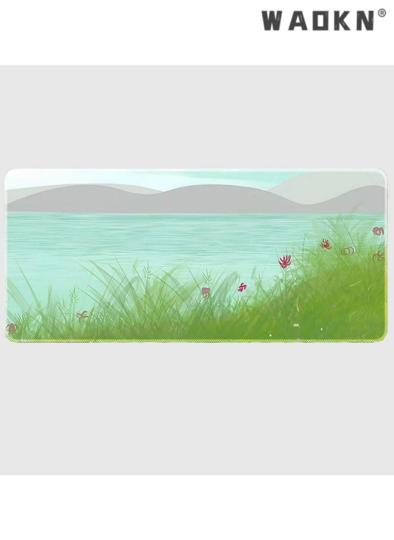 WAOKN Gaming Mouse Pad with Stitched Edges, Boho Minimal Flowers Mouse Pad, Extended XL Mousepad with Anti-Slip Base, Cute Large Mouse Pad for Desk, 31.5 x 11.8 in, White  - Image 2