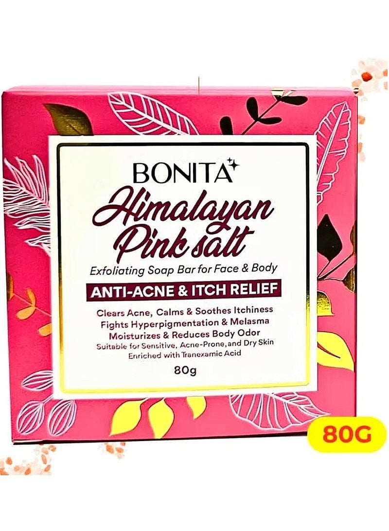 بونيتا صابون مقشر بملح الهيمالايا الوردي للوجه والجسم 80 جرام
