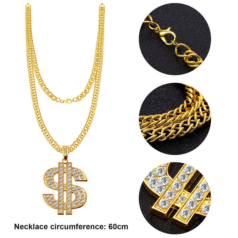 meekoo Halloween Hip Hop Costume 80s 90s Rapper Outfit Cosplay Accessories for Men Inflatable Boombox Baseball Cap(Gold Baseball Cap, Boom Box) - Image 3