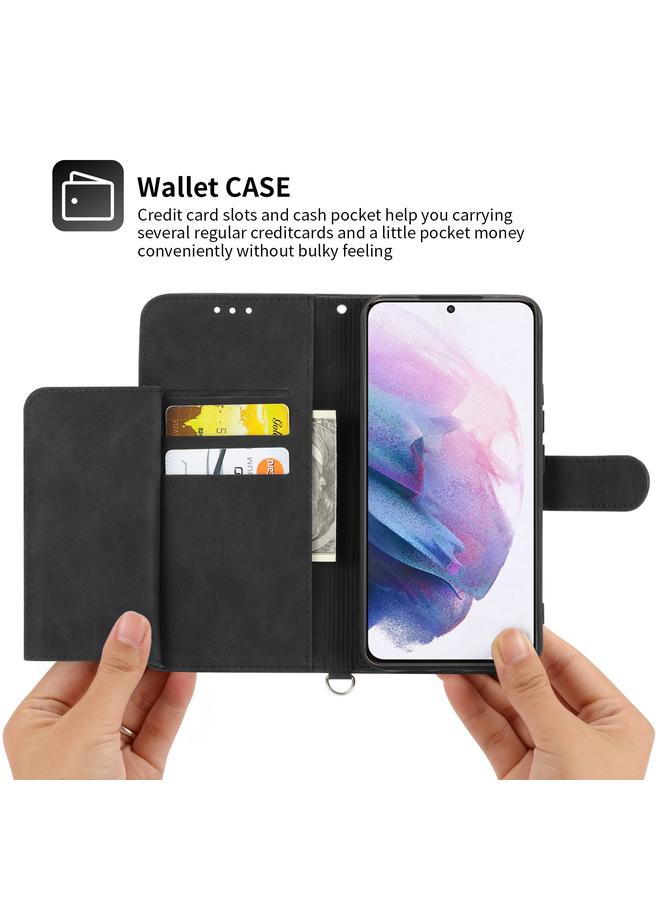 S-TOP Case For Samsung Galaxy S21 Ultra 5G Skin-feel Flowers Embossed Wallet Leather Phone Case - Image 3
