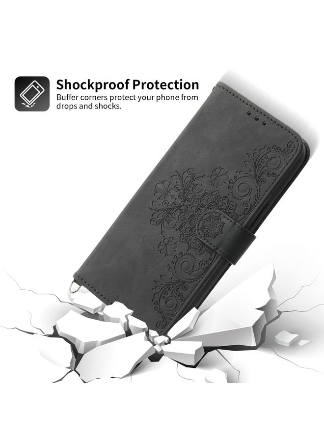 S-TOP Case For Samsung Galaxy S21 Ultra 5G Skin-feel Flowers Embossed Wallet Leather Phone Case - Image 5