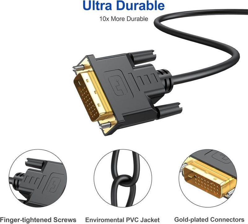 Hexabyte DVI Cable (1.5M/5Ft), DVI-D 24+1 Cord Male to Male, HDR, Gold plated connectors Digital Video Monitor Cable for Computer, HDTV, Gaming, Monitor, Projector (Black) - Image 3
