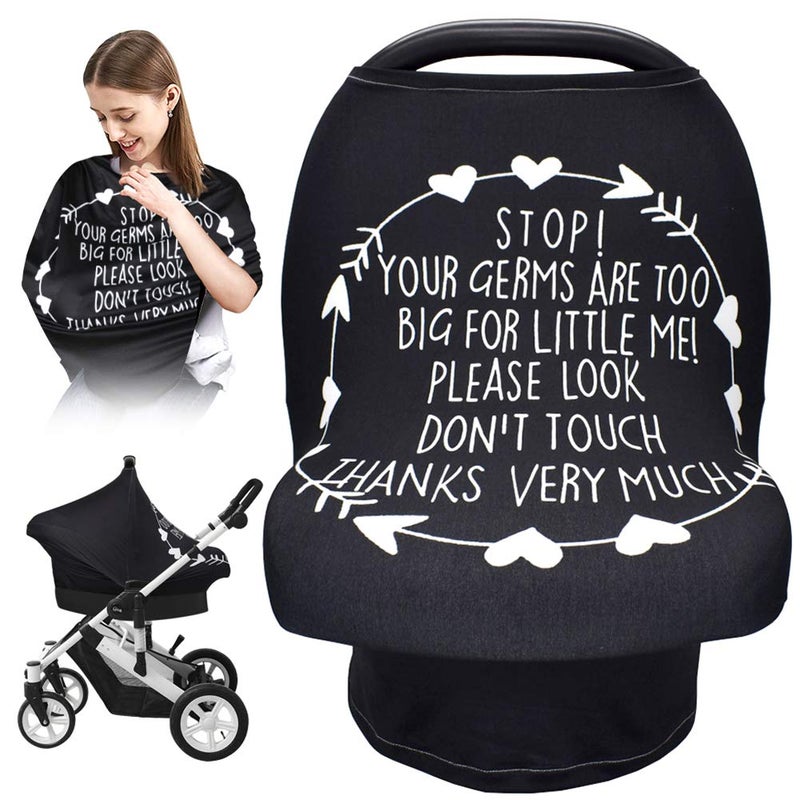 Metplus No Touch Sign Car Seat Cover for Babies, Mom Nursing Covers Breastfeeding Scarf, Multi Use Infant Carseat Canopy for Newborn Carrier/Stroller/Shopping Cart, Baby Shower Gifts for Boy Girl - Image 1