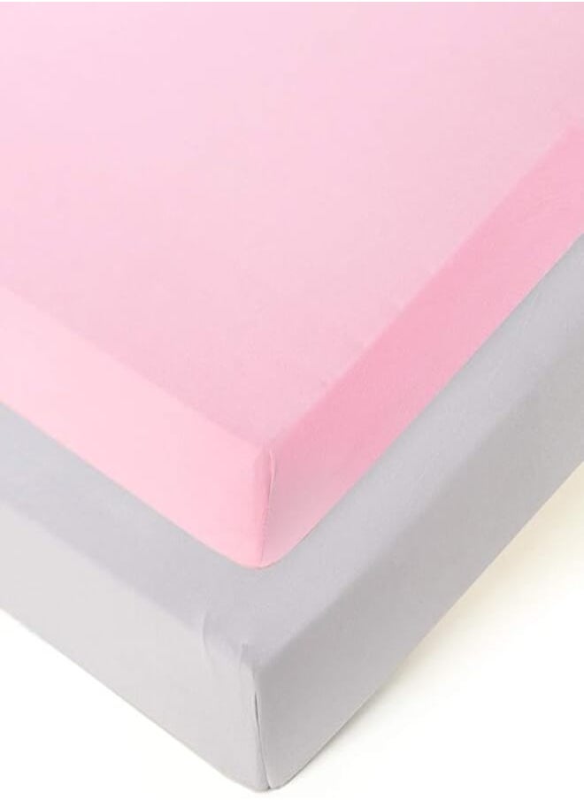 COSMOPLUS COSMOPLUS Fitted Playard Sheets 2 Pack Mini Crib Sheet Set,Pack n Play Mattress Cover, Stretchy Ultra Soft,Pink/Grey 