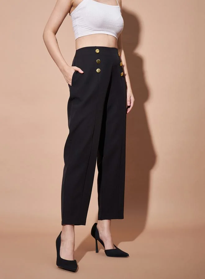 SASSAFRAS Button Detail Front Darted Balloon Fit Pants by Styli