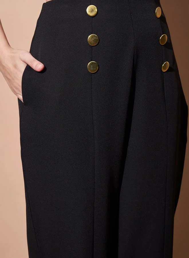 SASSAFRAS Button Detail Front Darted Balloon Fit Pants by Styli