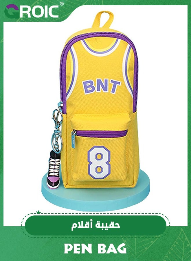GROIC Pen Bag, Student Star School Bag Pencil Case, Large Capacity, Canvas Double-Layer Basketball Stationery bag, Creative Storage,Large Storage Pouch Marker Pen Case  - Image 1