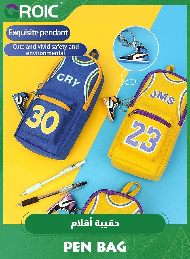 GROIC Pen Bag, Student Star School Bag Pencil Case, Large Capacity, Canvas Double-Layer Basketball Stationery bag, Creative Storage,Large Storage Pouch Marker Pen Case  - Image 3