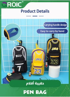 GROIC Pen Bag, Student Star School Bag Pencil Case, Large Capacity, Canvas Double-Layer Basketball Stationery bag, Creative Storage,Large Storage Pouch Marker Pen Case  - Image 4