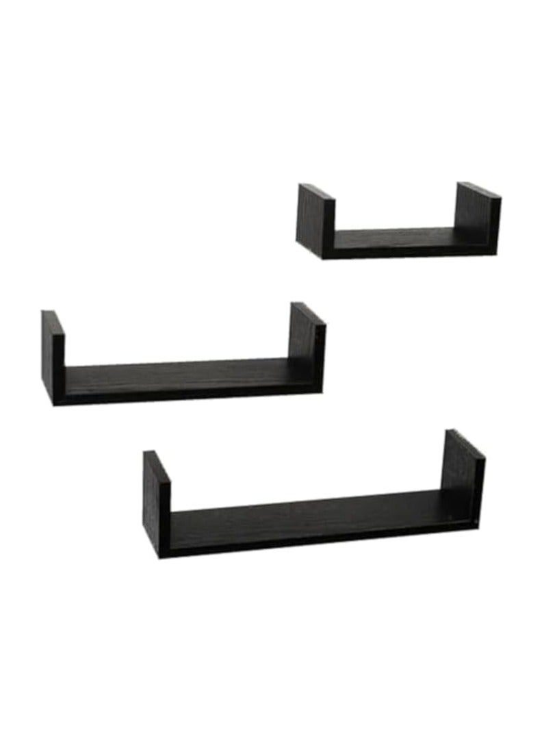 Set of 3 U-Shaped Floating Wall Shelves – Modern Black Wooden Display Units for Books, Home Décor, Storage, and Organization