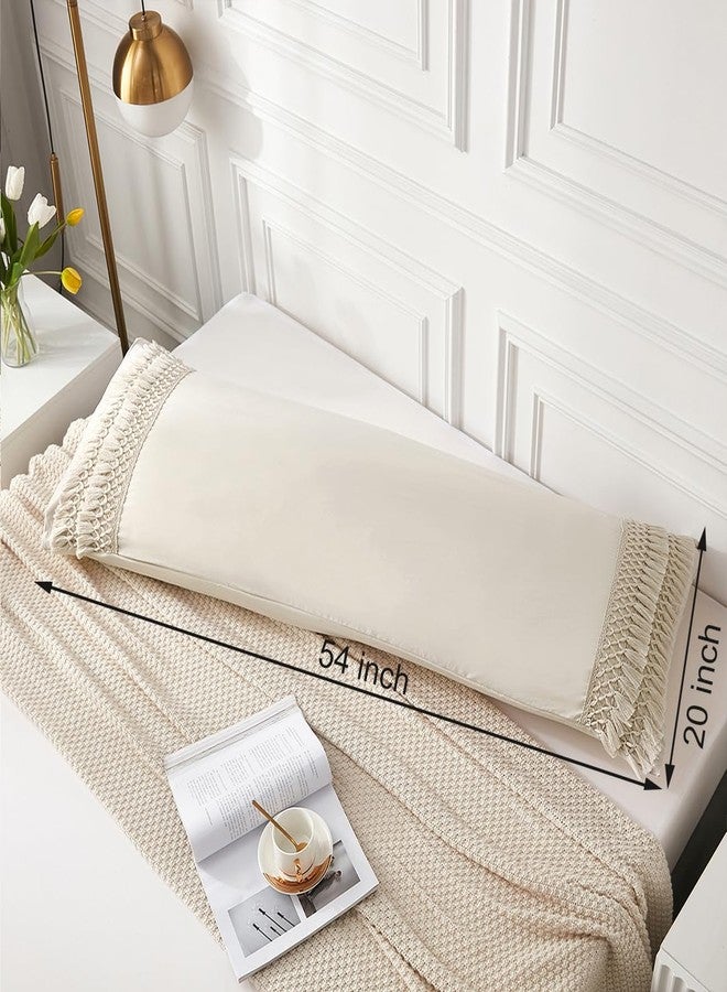 MOVE OVER Beige Tassel Body Pillow Cover 20x54 Body Pillow Cover Boho Chic Macrame Tassel Decor Pillow Covers with Pocket Closure - Image 5