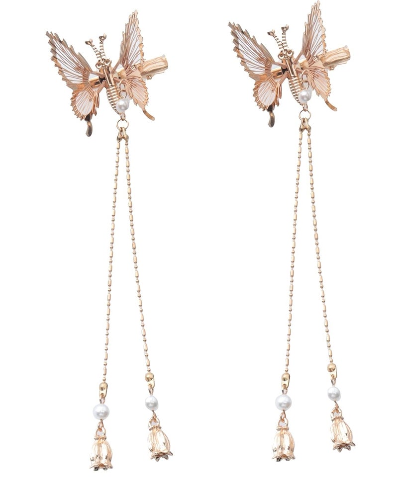 2 Pcs Metal Butterflies Hair Clips with Tassels Gold Barrettes Vintage Decorative Hair Pins Accessories for Women Girls Theme Parties Halloween Wedding Bridal Shower Dcor