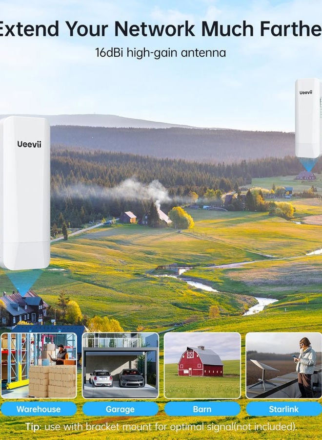 UeeVii Wireless WiFi Bridge,Point to Point 5.8G Outdoor Bridge with 14dBi Directional Antenna 3KM Long Range Working Distance 24V PoE Adapter 2 RJ45 Port for Extended Internet to Next Building,2-Pack - Image 2