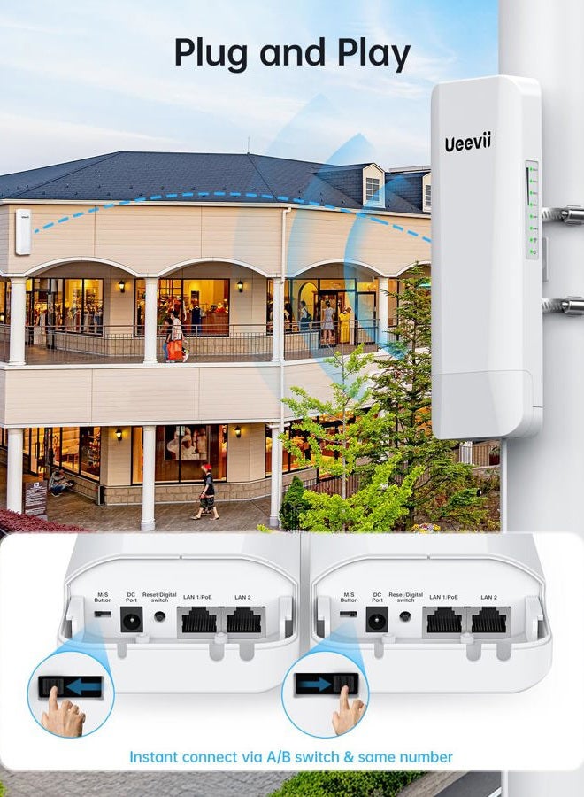 UeeVii Wireless WiFi Bridge,Point to Point 5.8G Outdoor Bridge with 14dBi Directional Antenna 3KM Long Range Working Distance 24V PoE Adapter 2 RJ45 Port for Extended Internet to Next Building,2-Pack - Image 3