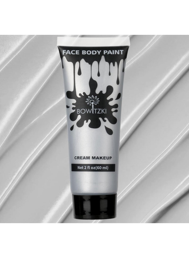 Bowitzki Bowitzki Face and Body Paint 2oz Cream Makeup 60ml Water Based Face Painting Special Effects For Adults Children Kids Halloween Christmas Party Stage Cosplay (Silver) 