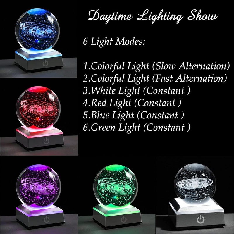3D Solar System Crystal Ball with LED Colorful Lighting Touch Base, Solar System Model Decor Science Astronomy Gifts God Bless The World Easter Religious Space Gifts Decor | 80mm 3.15" Planet Room Night Light Decor Crystal Sphere Lamp Cool Birthday Gifts For Men Him Adults Physics Science Teacher - Image 4