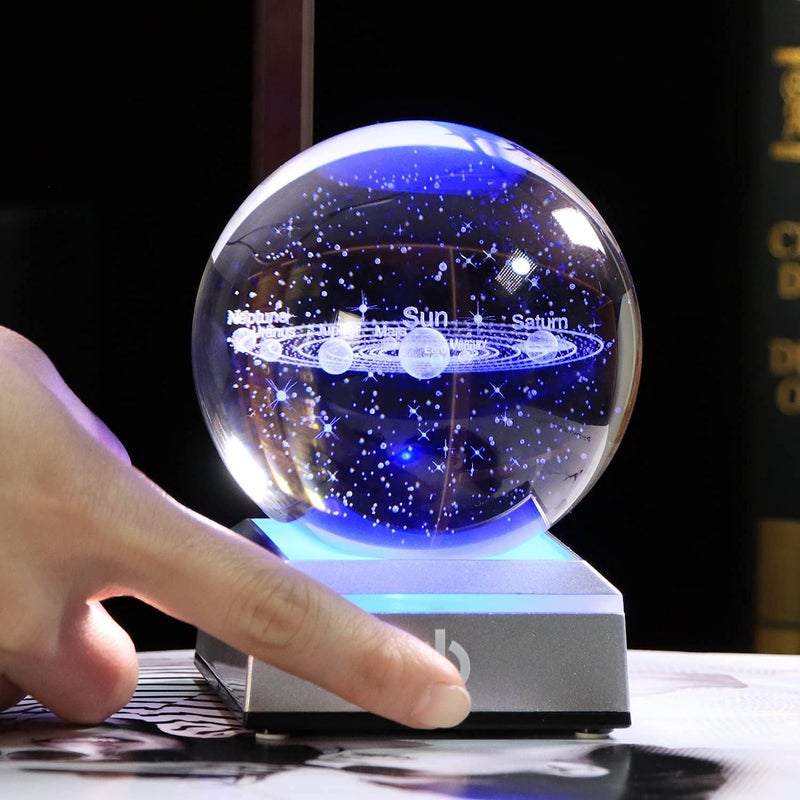 3D Solar System Crystal Ball with LED Colorful Lighting Touch Base, Solar System Model Decor Science Astronomy Gifts God Bless The World Easter Religious Space Gifts Decor | 80mm 3.15" Planet Room Night Light Decor Crystal Sphere Lamp Cool Birthday Gifts For Men Him Adults Physics Science Teacher - Image 2