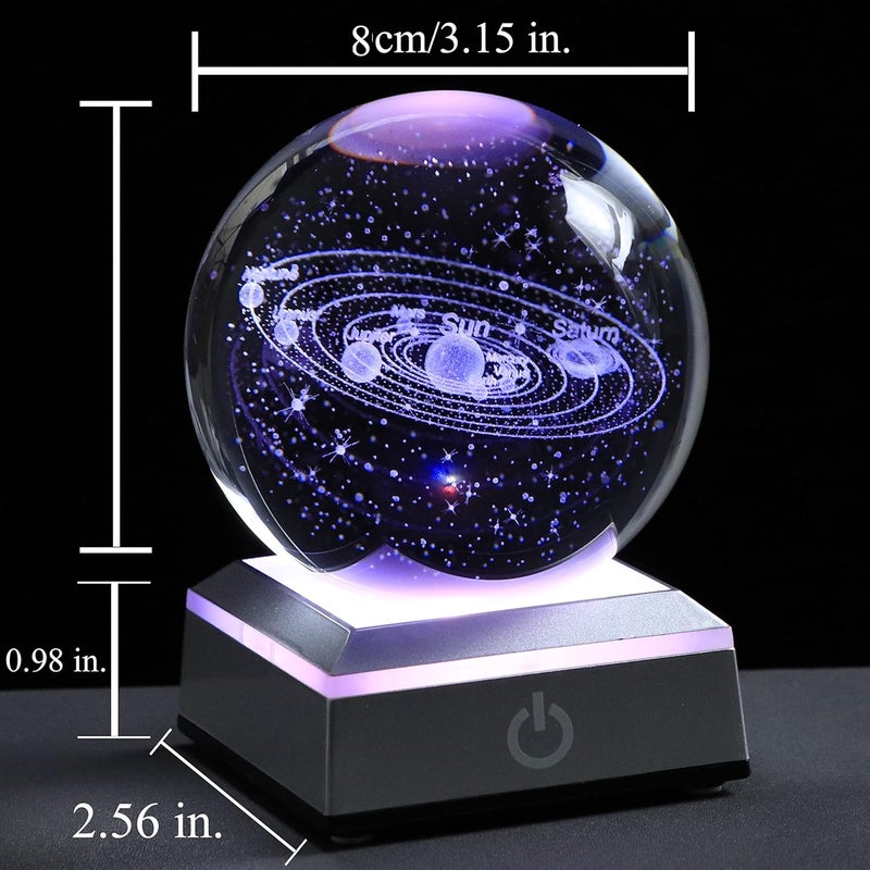 3D Solar System Crystal Ball with LED Colorful Lighting Touch Base, Solar System Model Decor Science Astronomy Gifts God Bless The World Easter Religious Space Gifts Decor | 80mm 3.15" Planet Room Night Light Decor Crystal Sphere Lamp Cool Birthday Gifts For Men Him Adults Physics Science Teacher - Image 5