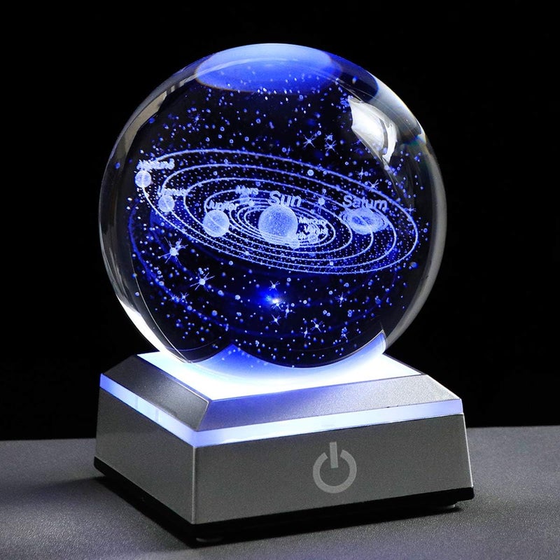 3D Solar System Crystal Ball with LED Colorful Lighting Touch Base, Solar System Model Decor Science Astronomy Gifts God Bless The World Easter Religious Space Gifts Decor | 80mm 3.15" Planet Room Night Light Decor Crystal Sphere Lamp Cool Birthday Gifts For Men Him Adults Physics Science Teacher - Image 1