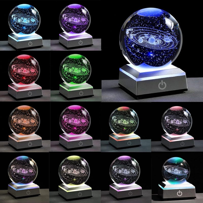 3D Solar System Crystal Ball with LED Colorful Lighting Touch Base, Solar System Model Decor Science Astronomy Gifts God Bless The World Easter Religious Space Gifts Decor | 80mm 3.15" Planet Room Night Light Decor Crystal Sphere Lamp Cool Birthday Gifts For Men Him Adults Physics Science Teacher - Image 3