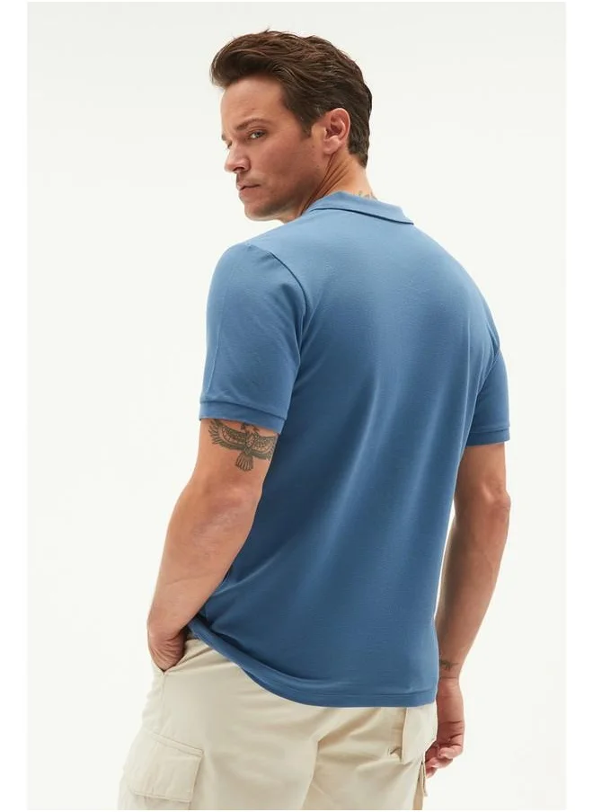 جون June Men 100% Cotton Basic Relaxed Fit Polo Neck Tshirt Light Indigo