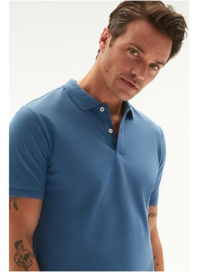 جون June Men 100% Cotton Basic Relaxed Fit Polo Neck Tshirt Light Indigo