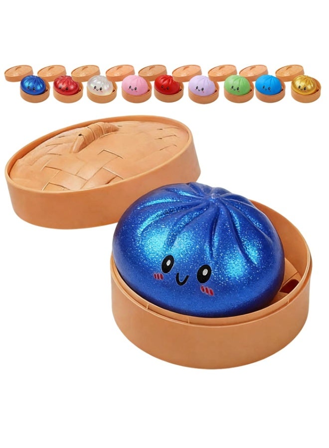 Blue Glitter Dumpling Squishy Soft Stress Relief Squeeze Toy with Box - Image 2