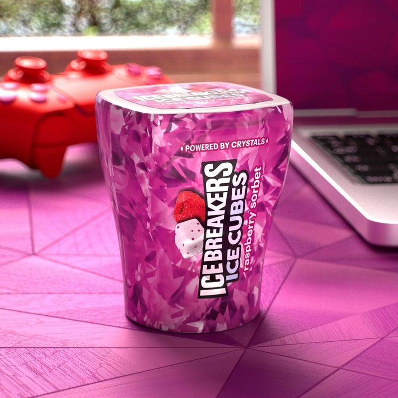 Ice Breakers Sugar Free Ice Cubes Raspberry Sorbet Chewing Gum - 6 Bottles, 3.24 Oz Each - Image 5