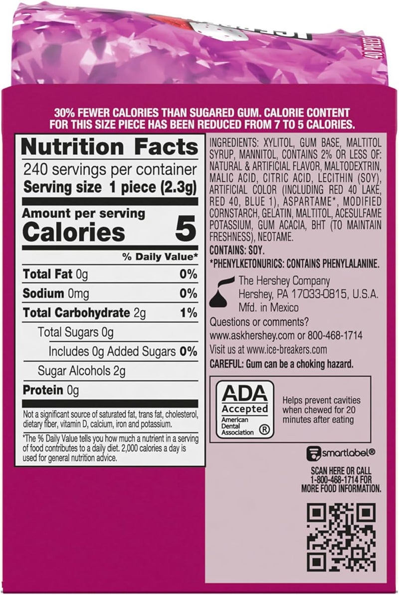 Ice Breakers Sugar Free Ice Cubes Raspberry Sorbet Chewing Gum - 6 Bottles, 3.24 Oz Each - Image 2