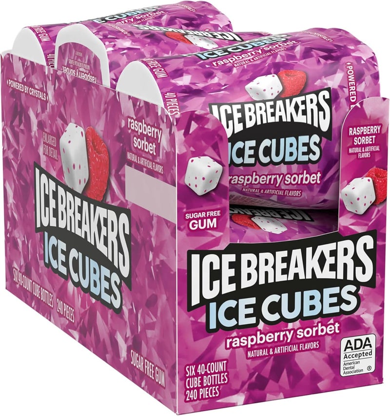 Ice Breakers Sugar Free Ice Cubes Raspberry Sorbet Chewing Gum - 6 Bottles, 3.24 Oz Each - Image 3