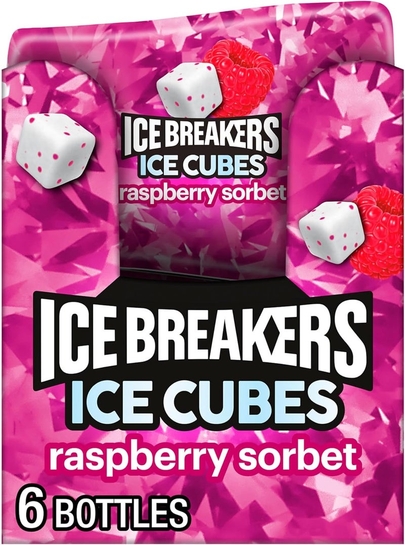 Ice Breakers Sugar Free Ice Cubes Raspberry Sorbet Chewing Gum - 6 Bottles, 3.24 Oz Each - Image 1
