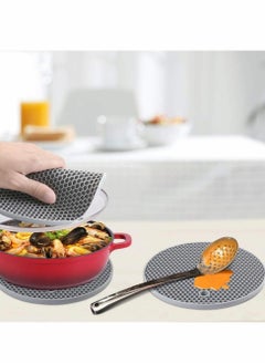 Excefore 4 Pcs Extra Thick Silicone Pot Coaster Trivet Mats,Heatproof Pot Holder and Hot Pads,Non Slip Durable Flexible Table Mats Round Honeycomb Multipurpose Kitchen Heat Resistant Mat  - Image 2
