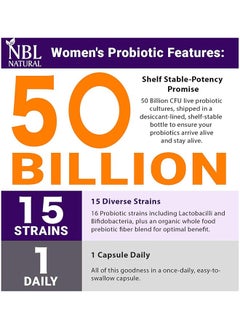 NBL Natural Once Daily Probiotics for Women & Prebiotics, 50 Billion CFU for Women’s Daily Digestive & Immune Health, 16 Probiotic Strains, 30 Capsules  - Image 4