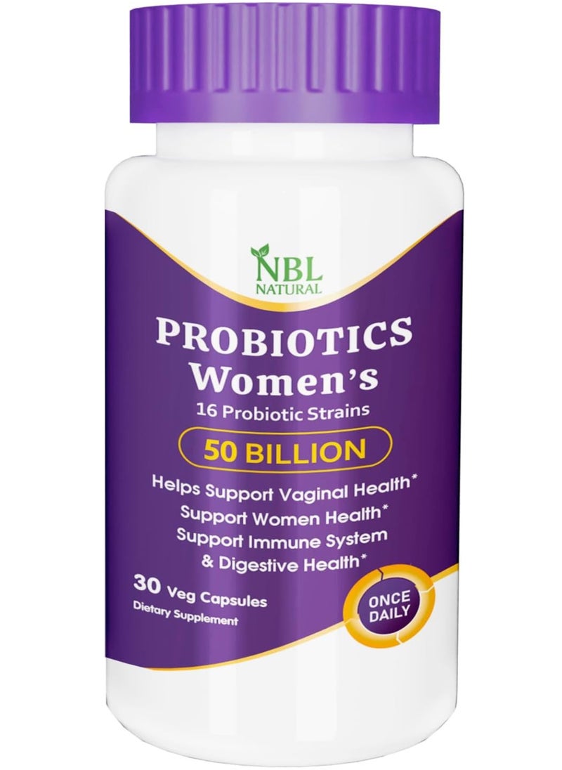NBL Natural Once Daily Probiotics for Women & Prebiotics, 50 Billion CFU for Women’s Daily Digestive & Immune Health, 16 Probiotic Strains, 30 Capsules  - Image 1
