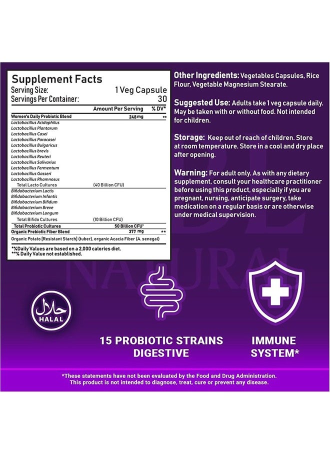 NBL Natural Once Daily Probiotics for Women & Prebiotics, 50 Billion CFU for Women’s Daily Digestive & Immune Health, 16 Probiotic Strains, 30 Capsules  - Image 5