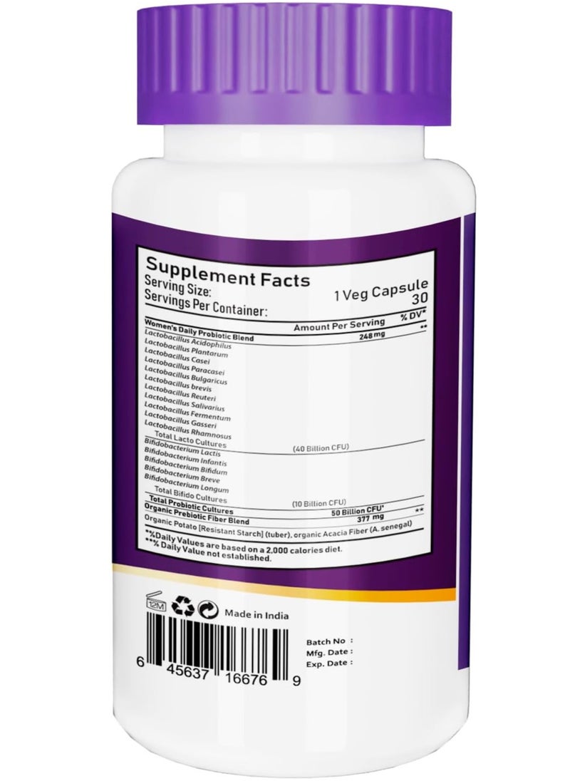 NBL Natural Once Daily Probiotics for Women & Prebiotics, 50 Billion CFU for Women’s Daily Digestive & Immune Health, 16 Probiotic Strains, 30 Capsules  - Image 2