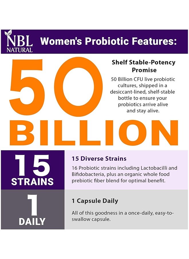 NBL Natural Once Daily Probiotics for Women & Prebiotics, 50 Billion CFU for Women’s Daily Digestive & Immune Health, 16 Probiotic Strains, 30 Capsules  - Image 4