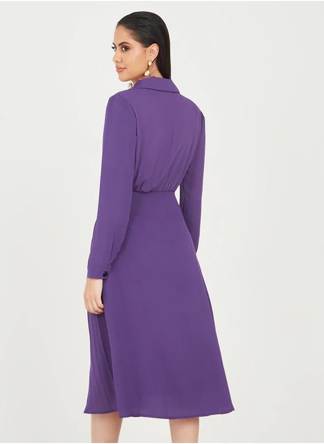 Styli Pleated Assymetric Wrap Blazer Midi Dress