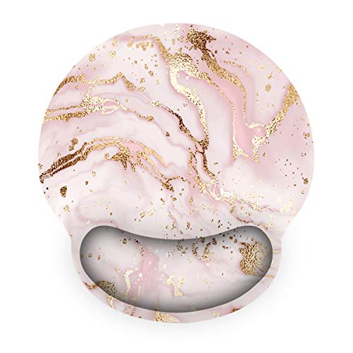 ARTSO Ergonomic Mouse Pad with Wrist Rest Support Gel, Non Slip Rubber Base Pad Computer PC Laptop Women Men Mousepad for Home, Office, Gaming, Working Easy Typing, Pain Relief, Pink Marble - Image 1